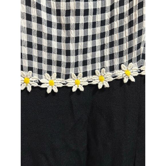Vintage All That Jazz Dress Black and White Gingham with Sunflowers Size 7/8 - Picture 2 of 4